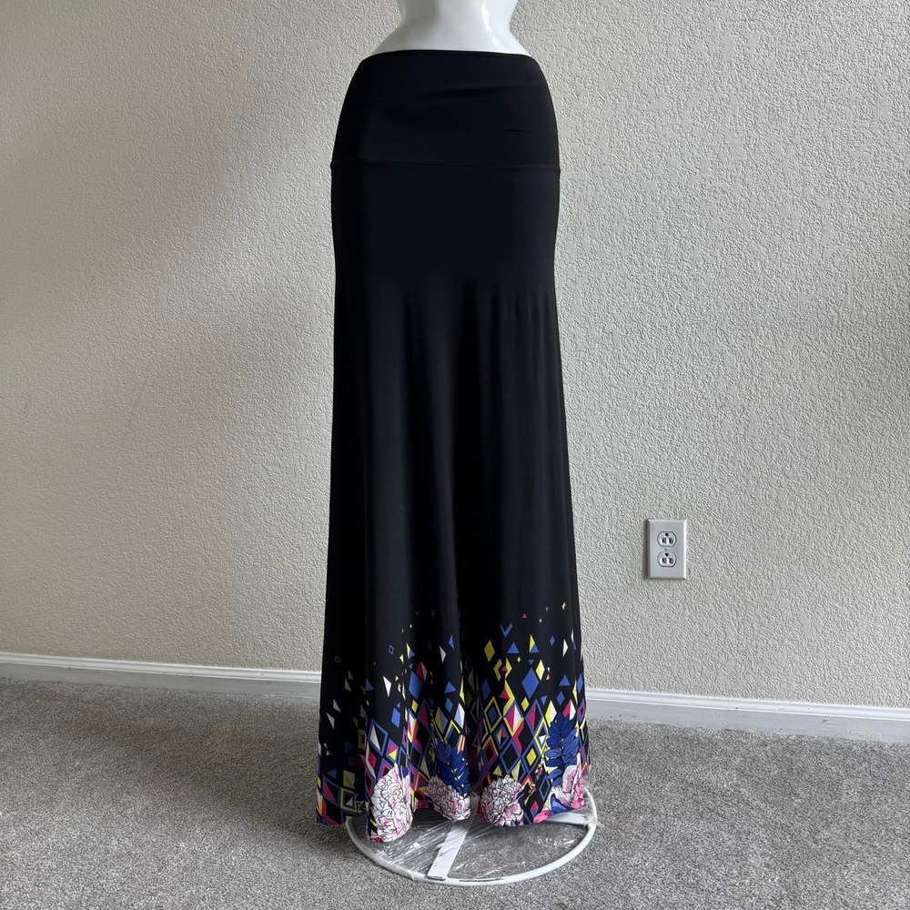 Lula Roe black maxi skirt with colorful hem size M